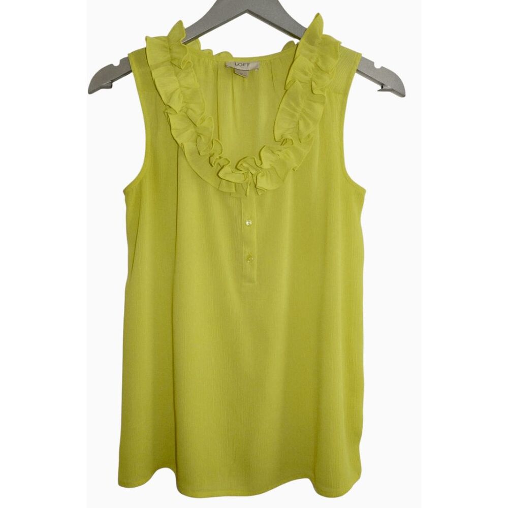 LOFT Ann Taylor Citron Yellow Flowy‎ Ruffled Tank Top Sz XS